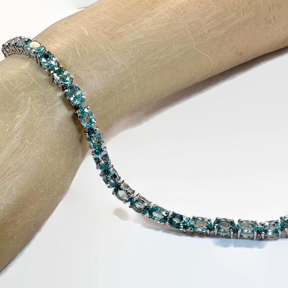 Blue Topaz Bracelet, Sterling Silver, Vintage, Chuck Clemency, STS, Faceted, 8" - Picture 2 of 5
